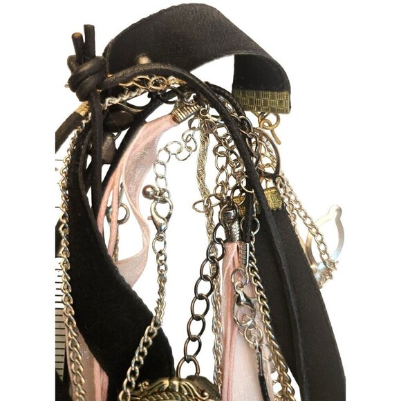 Layered Multistrand Necklace Set With Heart & Floral Pendant Choker to 18" Lengt - Picture 12 of 14